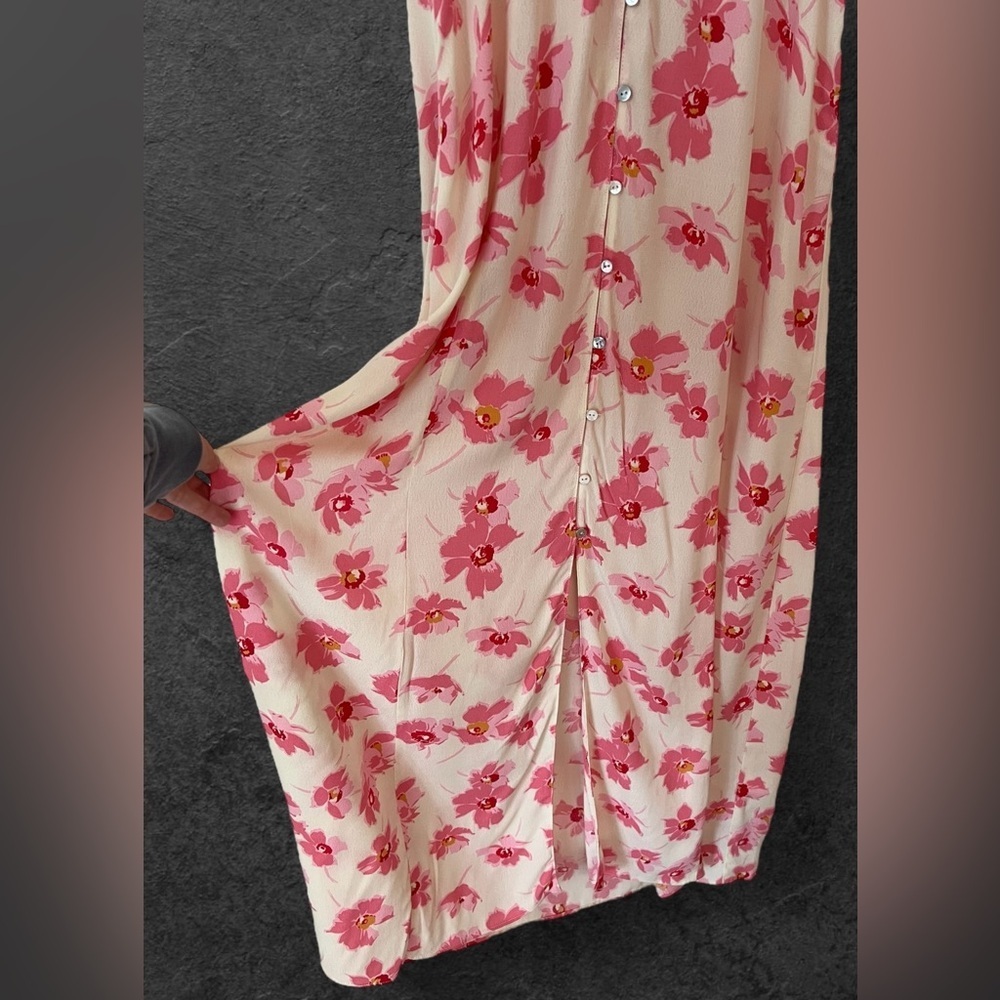 Zara Yellow Pink Floral Button Front Puff Sleeve Midi Dress Size M - Picture 9 of 16